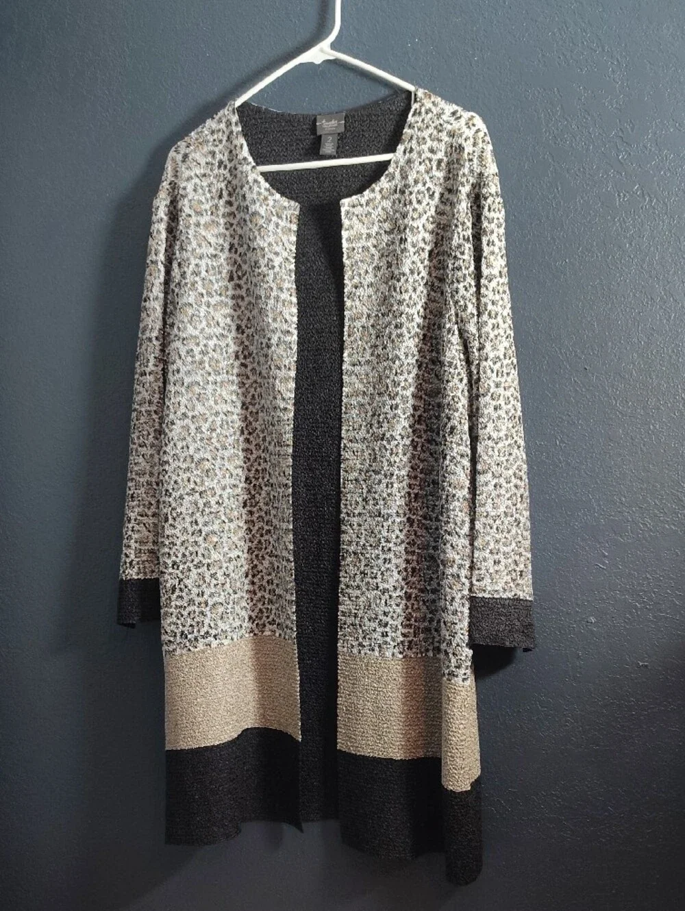 Leopard-Print Open Front Cardigan Travelers Collection Chico Size 2 Size L